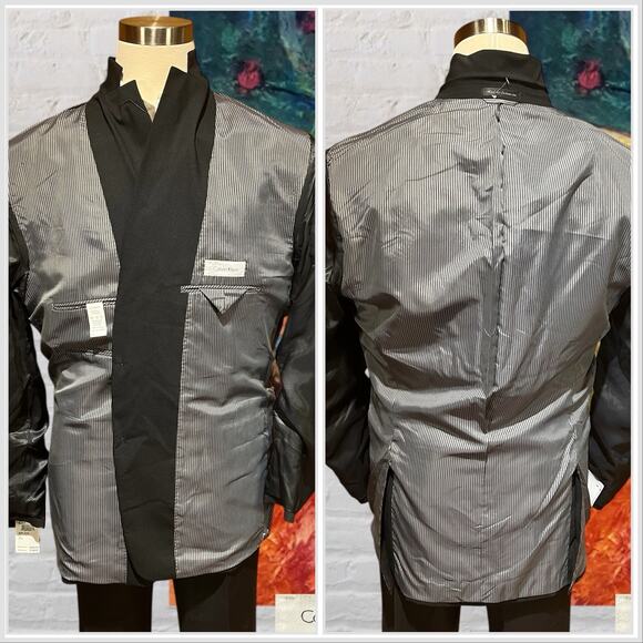 New Calvin Klein Mens 46L Slim Fit Solid Black Blazer Sport Coat Suit Jacket NWT - Picture 7 of 14